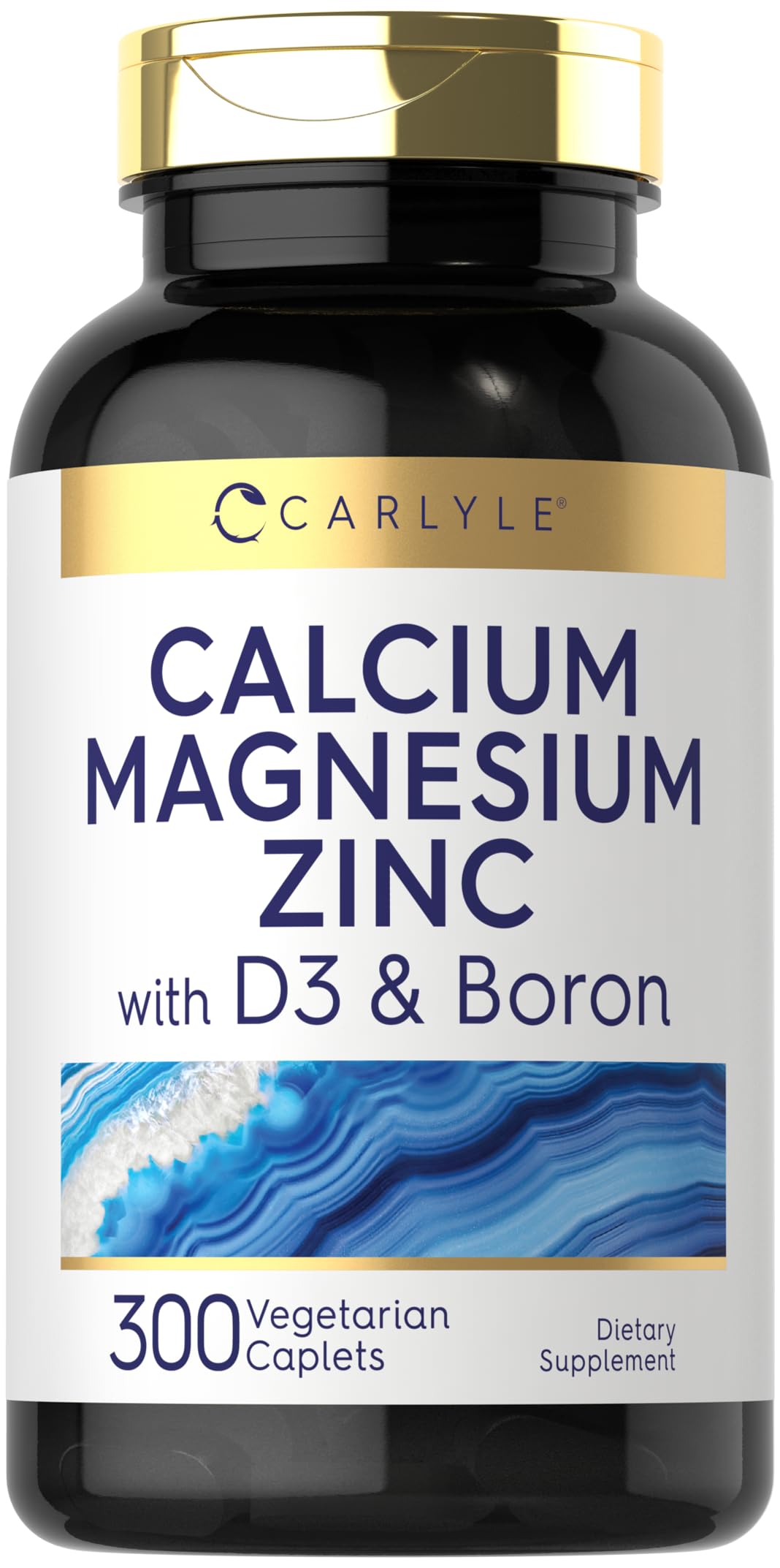 Carlyle Calcium Magnesium Zinc Vitamin D3 Supplement with Boron | 300 Caplets | Vegetarian, Non-GMO